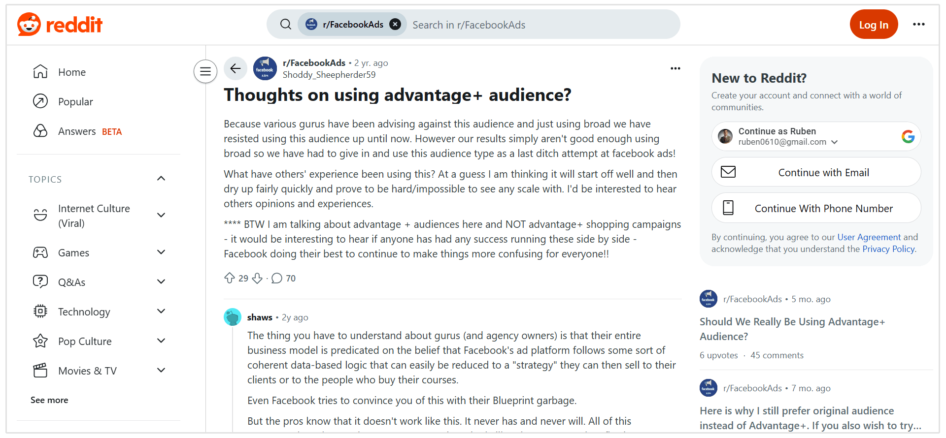 Reddit conversational queries